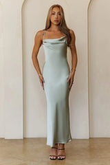 Satin Stargazer Maxi Dress Khaki