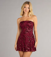 Shimmer In Bloom Floral Sequin Mini Tube Dress