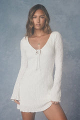 Hailo White Textured Tie-Front Mini Dress