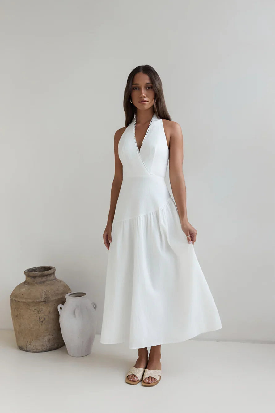 Angelic Song Halter Maxi Dress White