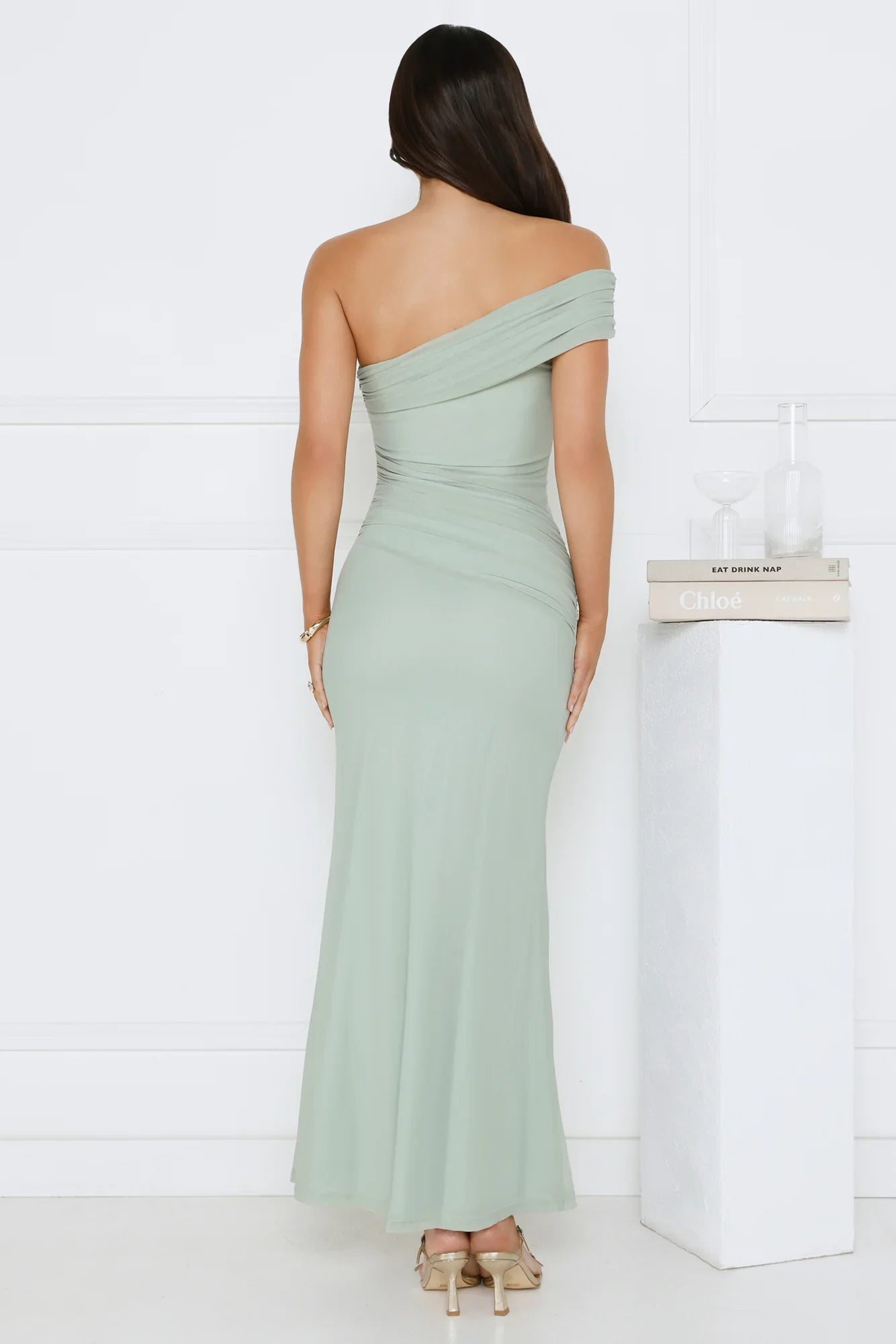 Wild Whimsy One Shoulder Mesh Maxi Dress Sage
