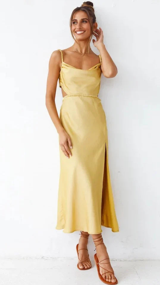 Yellow Cutout Slip Midi Dress